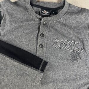 Harley Davidson Mens Gray Long Sleeve Henley Shirt Embroidered Logo Large L